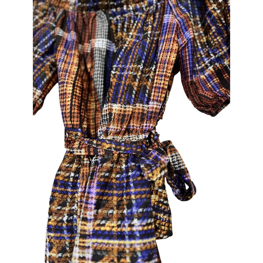 EUC Women's Cato Blouse Top Size L Brown Blue Plaid - Picture 3 of 7